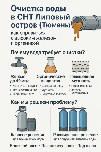 Очистка воды в СНТ Липовый остров (Тюмень): как справиться с высоким железом и органикой.